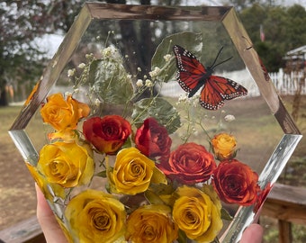 Resin Bouquet Preservation I Flower Preservation I Custom Wedding Bouquet Preservation I 8 x 8 Hexagon I Flowers in Resin I Memorial Flowers
