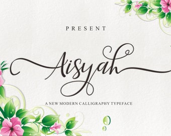 Aisyah, lettering Fonts Download font Swirly Font, Calligraphy Font, Hand-lettered Font, Handwriting Font, Logo Font, Custom Fonts.