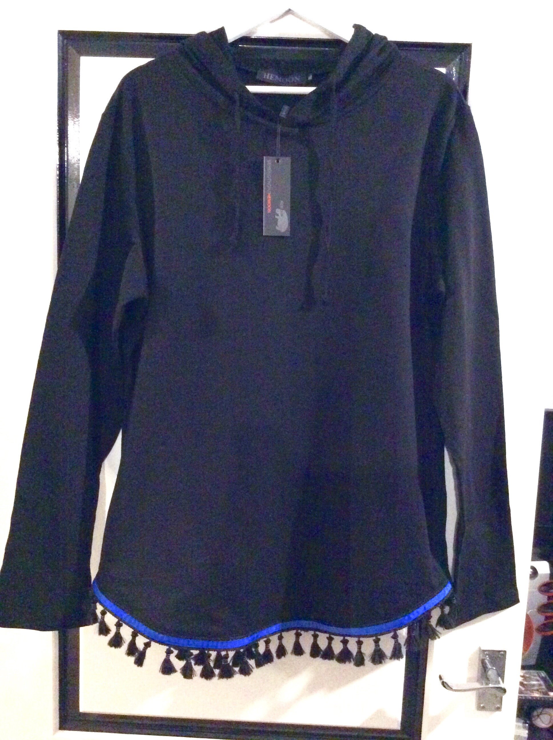 Image of 100% Cotton Black Long Sleeve Fringed Hoodie With Reflective Sides For High Visibility
