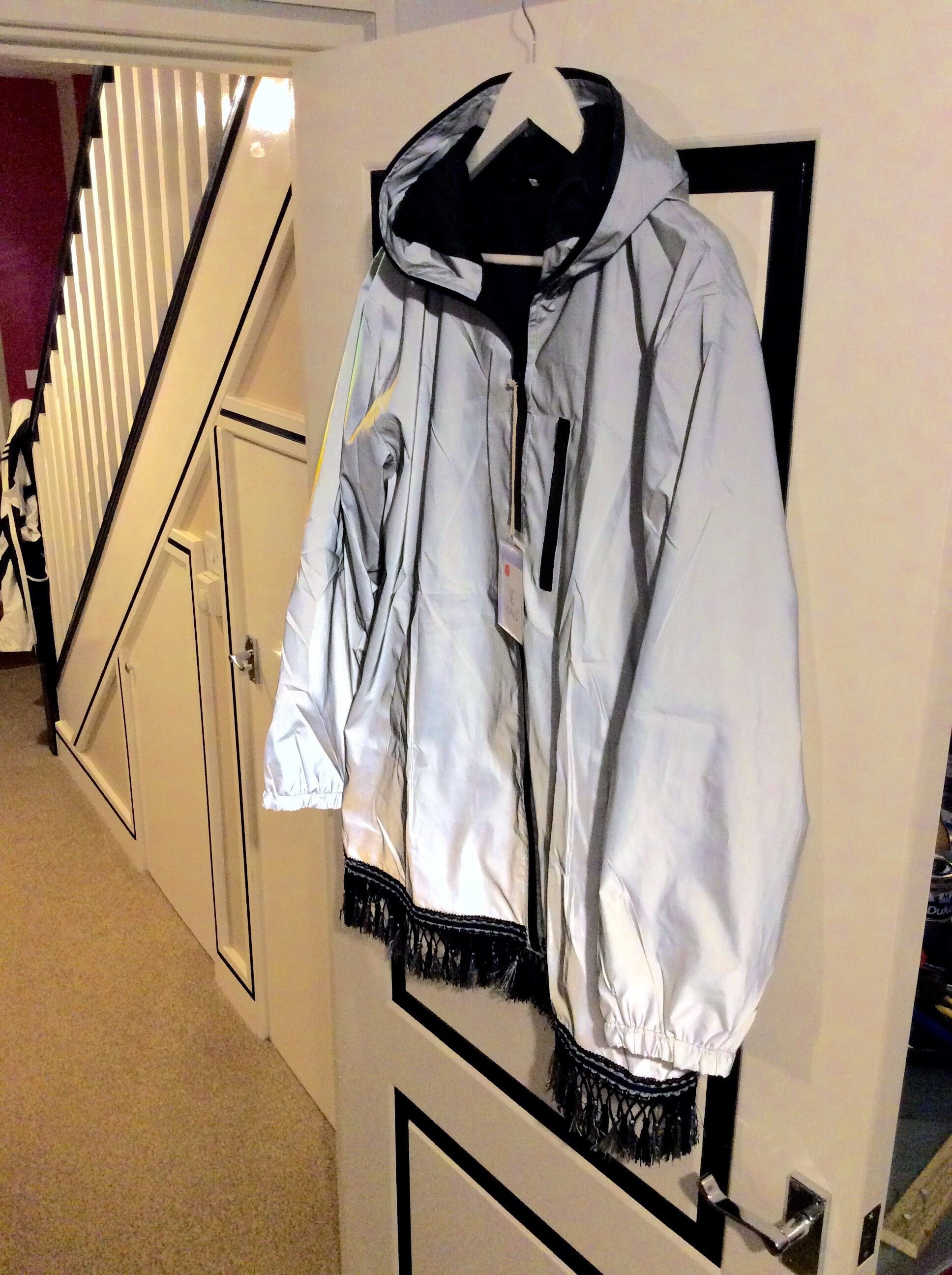 Image of Men’S Fringed Windbreaker Reflector Rain Jacket