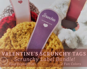 PRINTABLE Valentine's Day Scrunchy Tags, Handmade Scrunchies, DIY Holiday Themed Tags, Display Tags