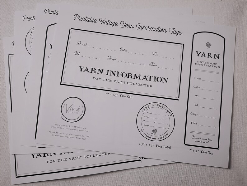 PRINTABLE Vintage Style Yarn Information Cards &amp; Labels Bundle, Print at Home, Vintage Design ...