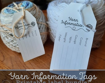PRINTABLE Yarn Stash Information Tag Bundle, Simple Print at Home, Yarn Organization