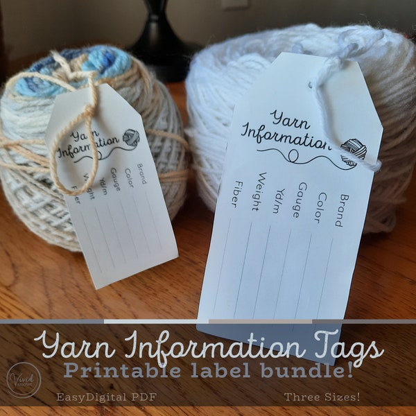 PRINTABLE Yarn Stash Information Tag Bundle, Simple Print at Home, Yarn Organization