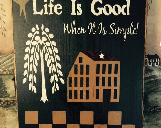Life Is Good Primitive Wood Checkerboard Sign 12 x 20