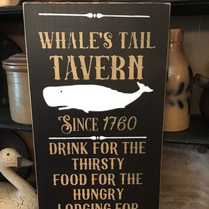 Whales Tail Tavern Wood Sign 12 x 24