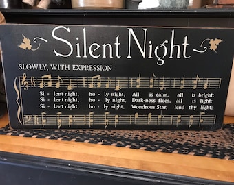 Silent Night Music Signe en bois primitif 12 x 24
