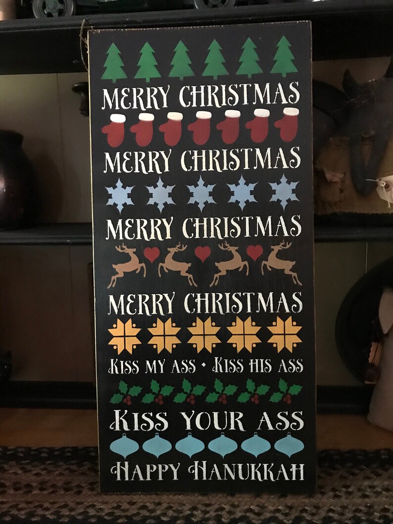 Merry Christmas Kiss My Ass Humorous Wood Sign 12 X 24 | Etsy
