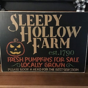 Sleepy Hollow Farm Halloween Wood Sign 12 x 20