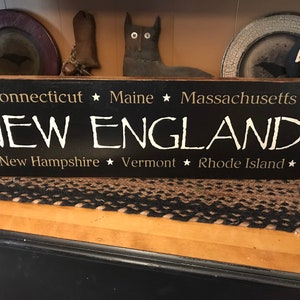 New England States Primitive Wood Sign 8 x 24