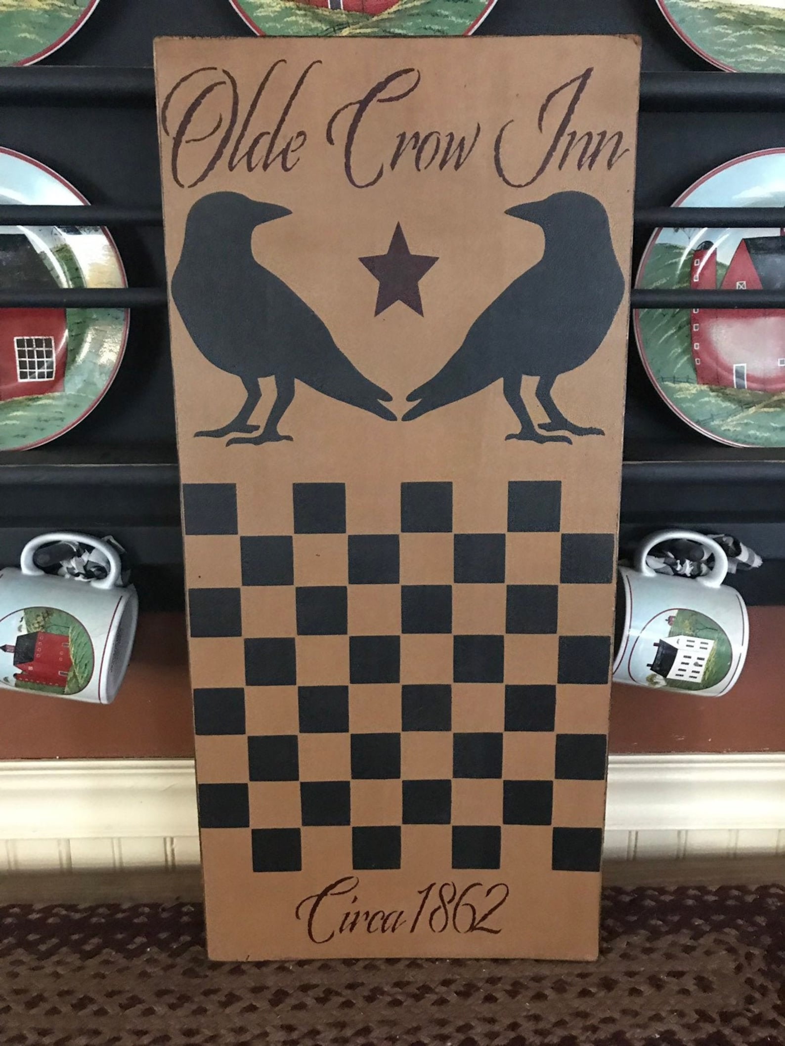 Old Crow Inn Primitive Wood Sign 12 X 24 Etsy