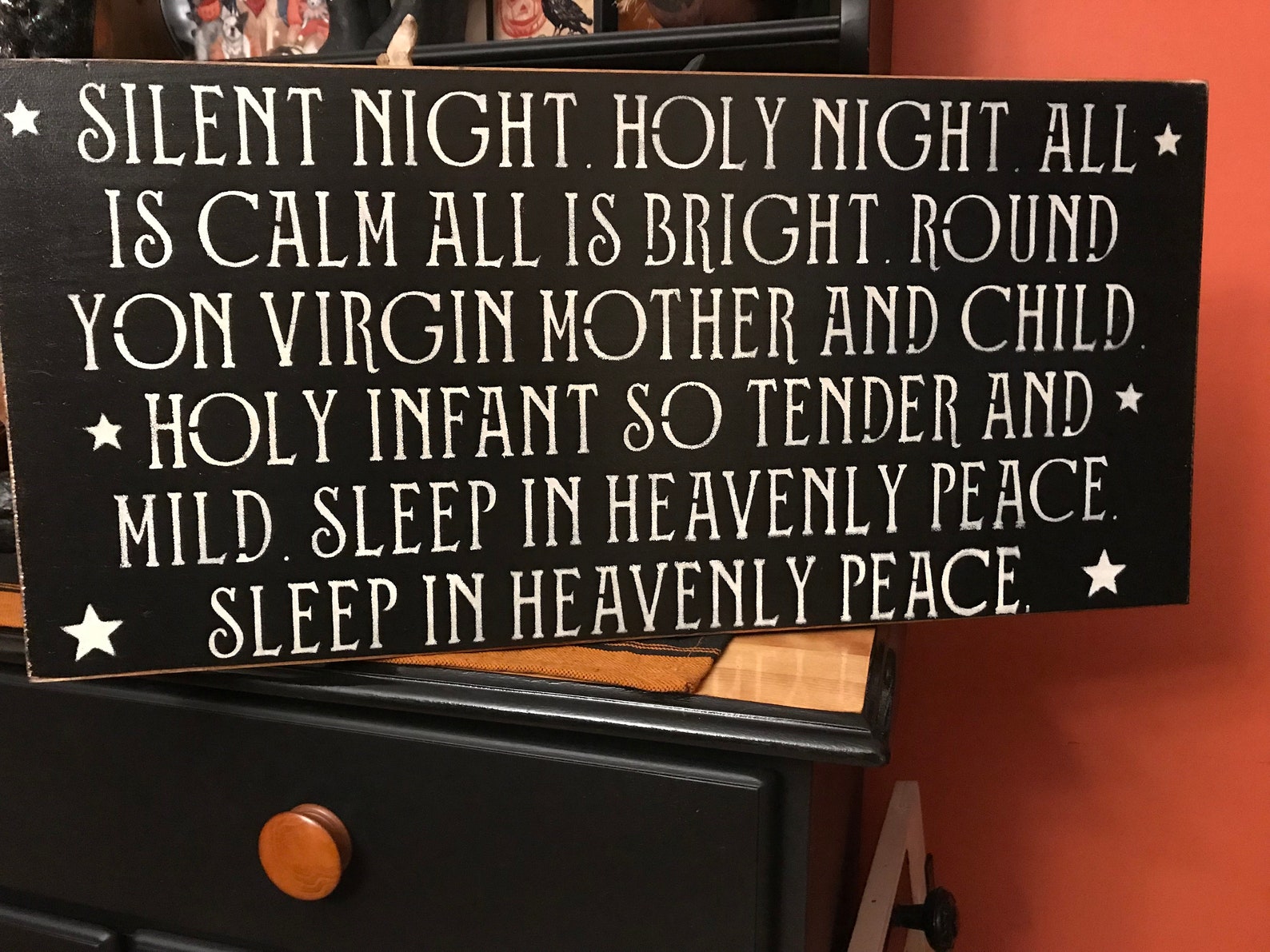 Silent Night Words Primitive Wood Christmas Sign 12 X 24 Etsy