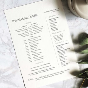 Wedding Party Timeline | Printable Wedding Day Schedule | B+W Editable Template | Bridal Party Schedule | Wedding Party Itinerary Schedule