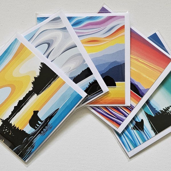 Art Cards-Set of five 5.25x5.25 inch greeting cards. Blank inside, envelopes and plastic sleeves included.