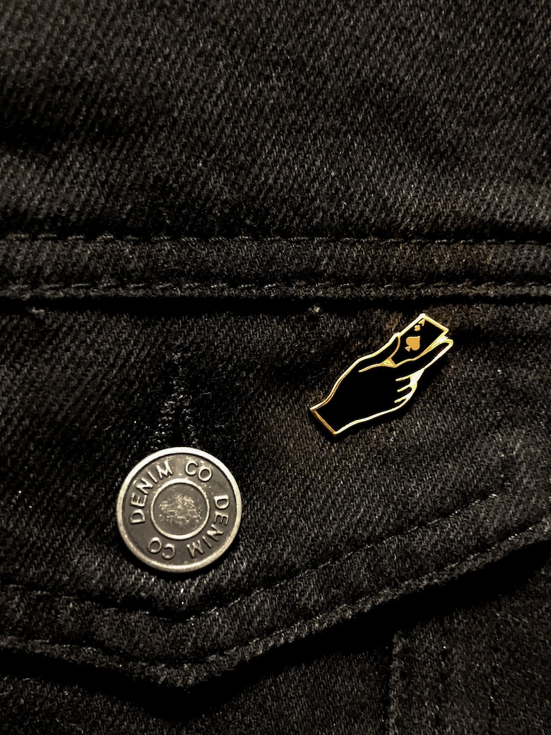 Ace of Spades Black and Gold Enamel Pin playing card in hand lapel pin Asexuality