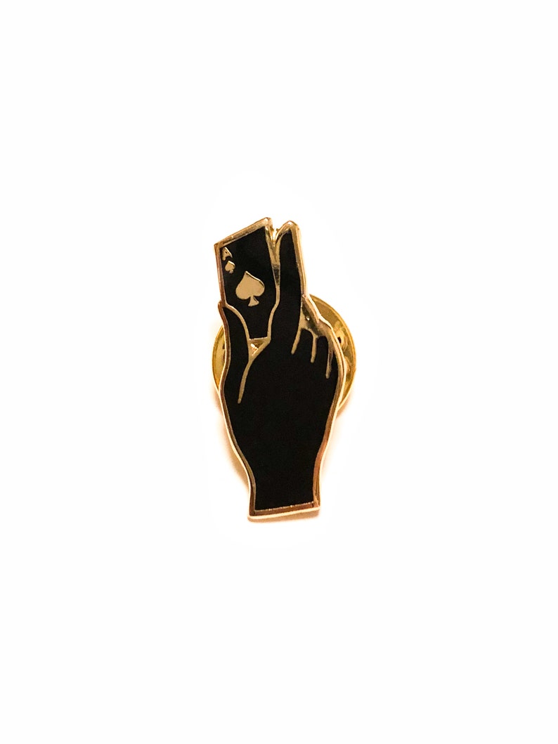 Ace of Spades Black and Gold Enamel Pin playing card in hand lapel pin Asexuality