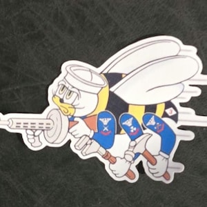 SeaBee-stickerset van vier.  Twee naar links gericht, twee naar rechts gericht.