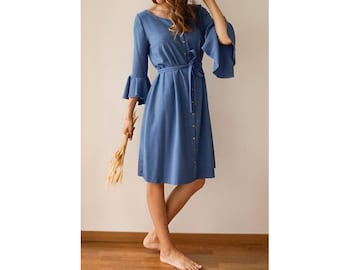 Click for details - loose linen midi dress, Peasant dress, Modest dress, Wedding guest dress, Maternity dress, boho maternity dress