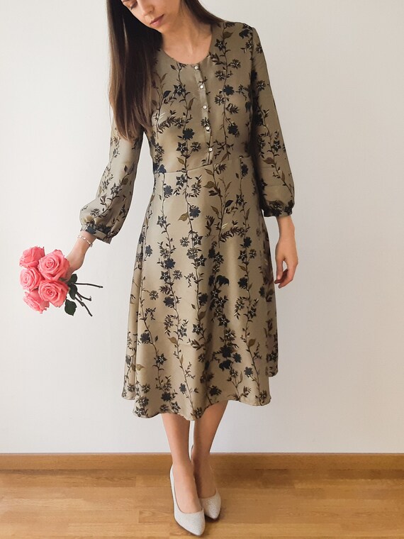 Modest and Elegant Puffy Sleeves Dress with Buttons - Wedding Guest Dress - Maternity Dress - Cotton Midi Dress Modest and Elegant Puffy Sleeves Dress With Buttons - Wedding Guest Dress - Maternity  Dress - Cotton Midi Dress - Etsy