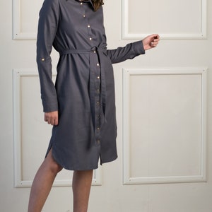 Ready to ship Grey modest dress, Midi shirt dress, Business casual, Maternity dress, Secretary dress, Work dress image 2