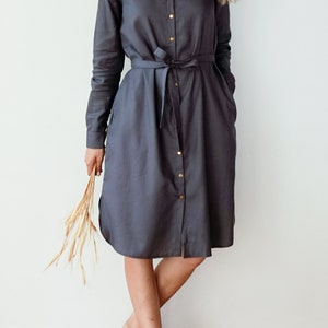 Ready to ship Grey modest dress, Midi shirt dress, Business casual, Maternity dress, Secretary dress, Work dress image 6