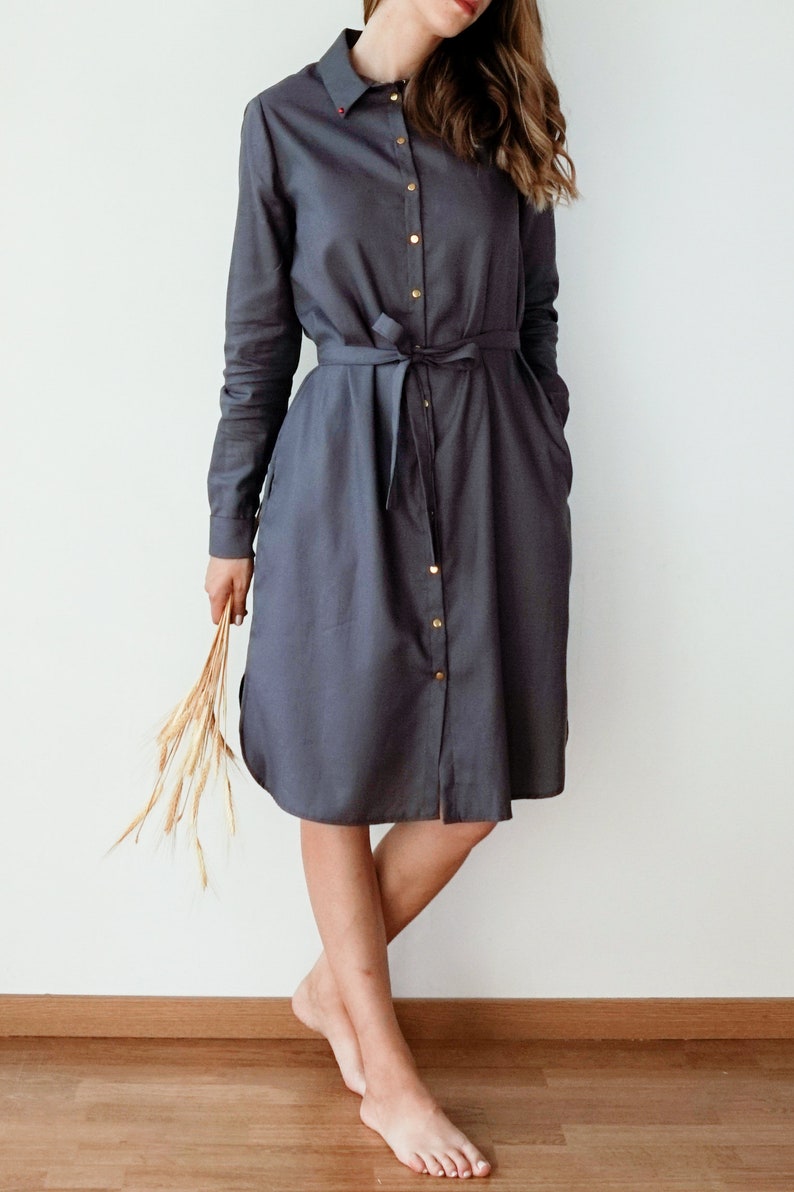 Ready to ship Grey modest dress, Midi shirt dress, Business casual, Maternity dress, Secretary dress, Work dress image 6