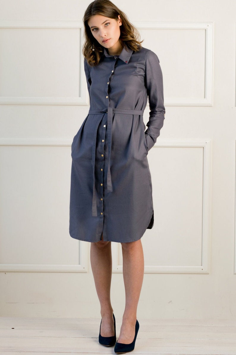 Ready to ship Grey modest dress, Midi shirt dress, Business casual, Maternity dress, Secretary dress, Work dress image 1