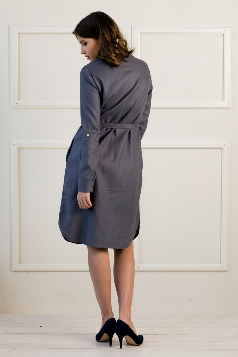 Ready to ship Grey modest dress, Midi shirt dress, Business casual, Maternity dress, Secretary dress, Work dress image 3