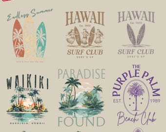 Hawaii PNG Bundle, Surf Club PNG, Waikiki Beach PNG, Tropical Vacation Graphics, Hawaiian Summer Designs, Coastal Set