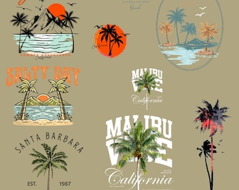 Coastal Summer 10 PNG Bundle for Men | Beach Palm Tree Graphics | Graphic Tee Designs | Malibu Santa Barbara California | Instant Download