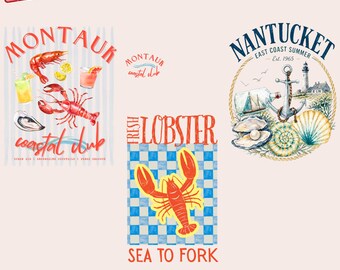 East Coast PNG Bundle, Coastal Summer PNG Set, Nantucket Montauk  Lobster Beach Club Graphic Seafood Market PNG Sublimation Design