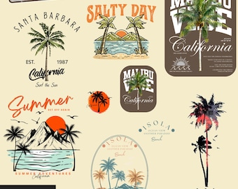 Coastal Summer 10 PNG Bundle for Men | Beach Palm Tree Graphics | Graphic Tee Designs | Malibu Santa Barbara California | Instant Download