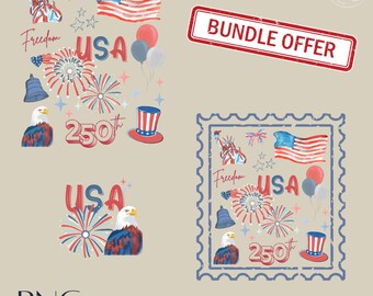 Patriotic PNG Bundle USA 4th of July Graphics Watercolor American Flag Fireworks Freedom Clipart Instant Download