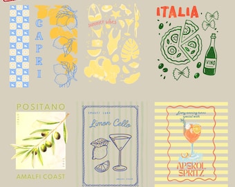 Italy Summer PNG Bundle, Amalfi Coast PNG, Capri Lemon Art, Aperol Spritz PNG, Limoncello Print, Mediterranean Vacation Design Set