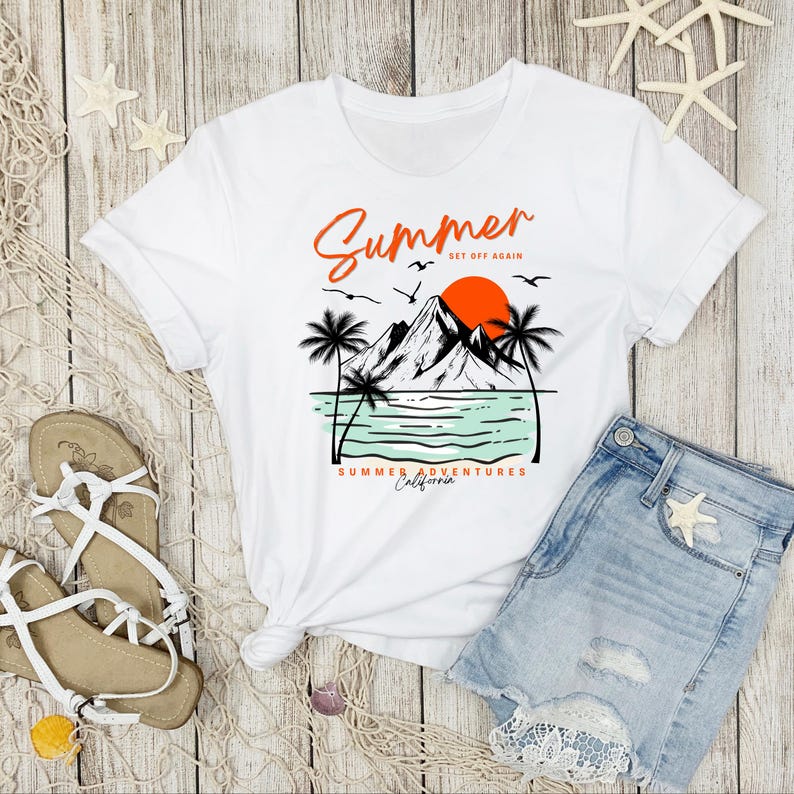 Pacchetto di 10 immagini PNG a tema estivo costiero per uomo / Grafiche di palme sulla spiaggia / Disegni per magliette / Malibu, Santa Barbara, California / Download immediato immagine 5