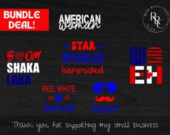 PATRIOTIC SVG BUNDLE "merica, Boom Shakalaka, Red White & Boozed, Star Spangled Hammered, American Woman, useh Digital Bundle