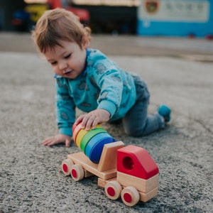 Wooden car with rainbow blocks, Stacking concrete mixer, Wooden toy, Handmade toys, Ecological toys, Personalized toy, Eco Toys,Gift for kid