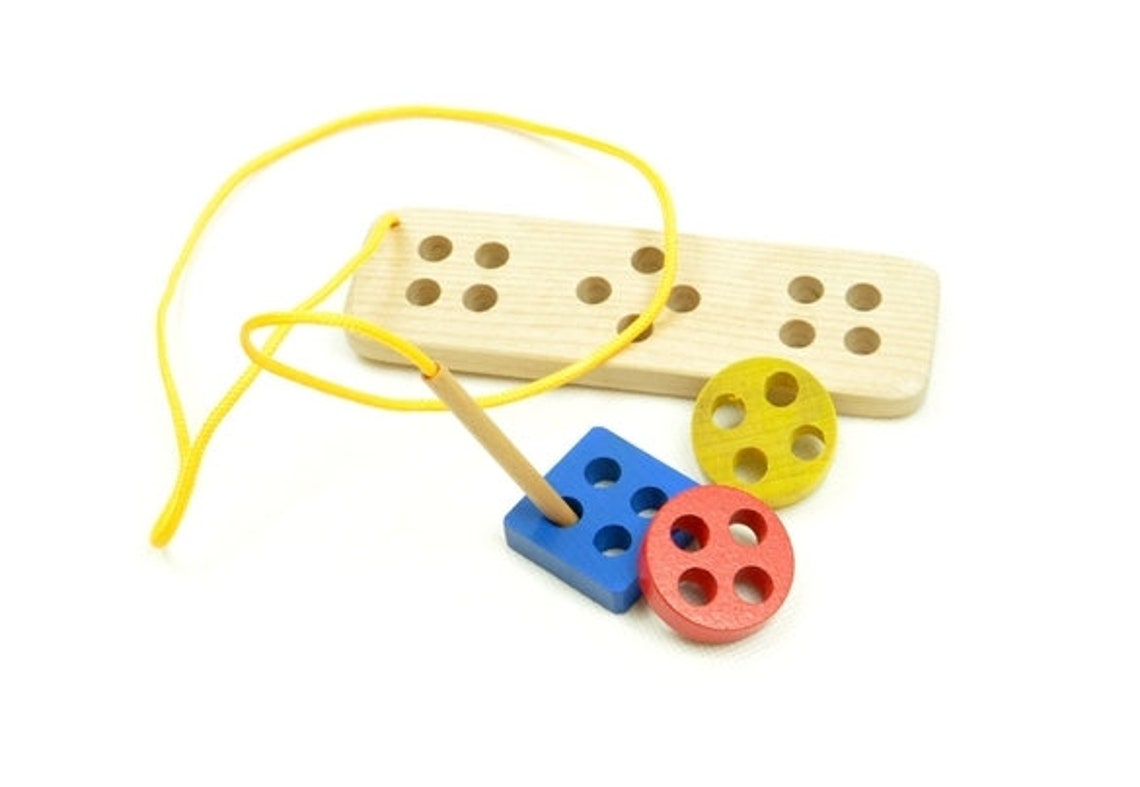 Wooden Lacing Figures Montessori Lacing Toy Button Seewing Etsy