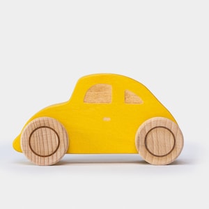 Wooden Car Beetle Yellow, Toddler Toy, Personalized Car, Custom Baby Boy Gift, Montessori Toy, Keepsake Gifts For Kids, First Christmas Gift
