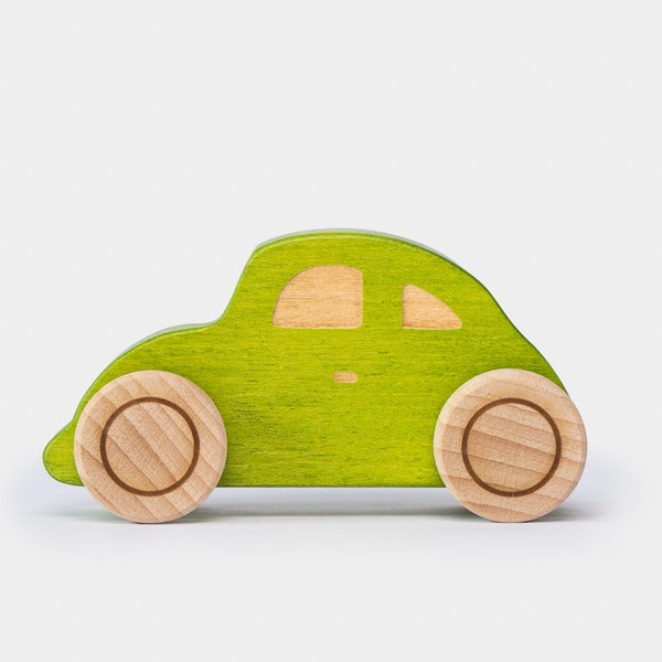 Wooden Car Beetle Green, Toddler Toys, Personalized Car, Custom Baby Boy Gift, Montessori Toy, Keepsake Gifts For Kids, First Christmas Gift