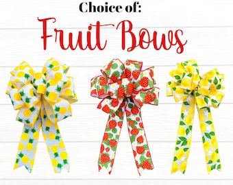 Fruit Bow for Wreaths – Pineapple Strawberry Lemon Bow | Summer Wreath Bow | Front Door Decor | Handmade Decorative Bow