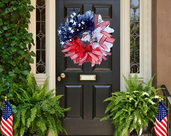 Patriotic Eagle Wreath, Fourth of July Decor, Door Decor, Stars and Stripe Ribbon, Memorial Day Wreath,