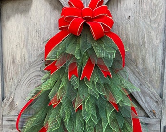 Christmas Tree Wreath for Front Door, Christmas Tree Mesh, Traditional Christmas Wreath, Christmas, Christmas Tree Lights Optional