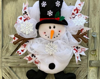 Snowman Wreath, Winter Wreath, Snowman Decor, Door Decor, Holiday Wreath, Snowman Door Decor, Mesh Snowman,