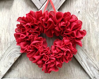 Heart Wreath, Burlap Heart Wreath, Heart Gift, Wall Decor, Valentines Day Decor, Valentines Decor, Red Heart, Pink Heart