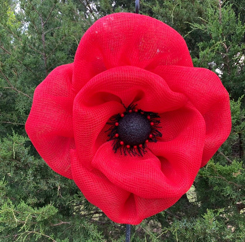 Poppy Flower Wreath for Front Door, Summer Wreath, Country Farmhouse Wreath, Mesh Flower Wreath, Red Poppy Flower Decor,Memorial Day