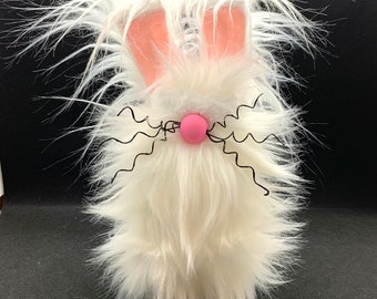 Bunny Gnome,Easter Bunny Gnome, Angora Bunny, Rabbit Gnome, Fuzzy Bunny Gnome, Pink Ear Bunny, Bunny Shelf Sitter, Bunny Basket Filler