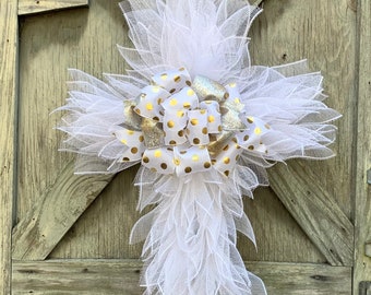 Angel Wing Cross Wreath, Angel Wing Wreath, Cross Wreath, Easter Wreath, White Angel Wings, Angel Wing Decor, Memorial Wreath