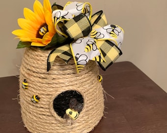 Bee Hive Decor, Rope Beehive, Bee Gift, Bee Decor, Bee Hive, Bee Skep, Decorative Tray Decor