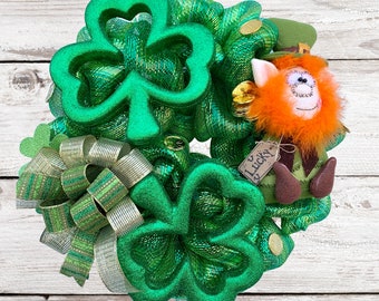 Saint Patricks Day Wreath, Leprechaun Primitive, Good Luck,  St. Patty’s Day Wreath, Irish Leprechaun Wreath, Shamrock Wreath, Irish Decor